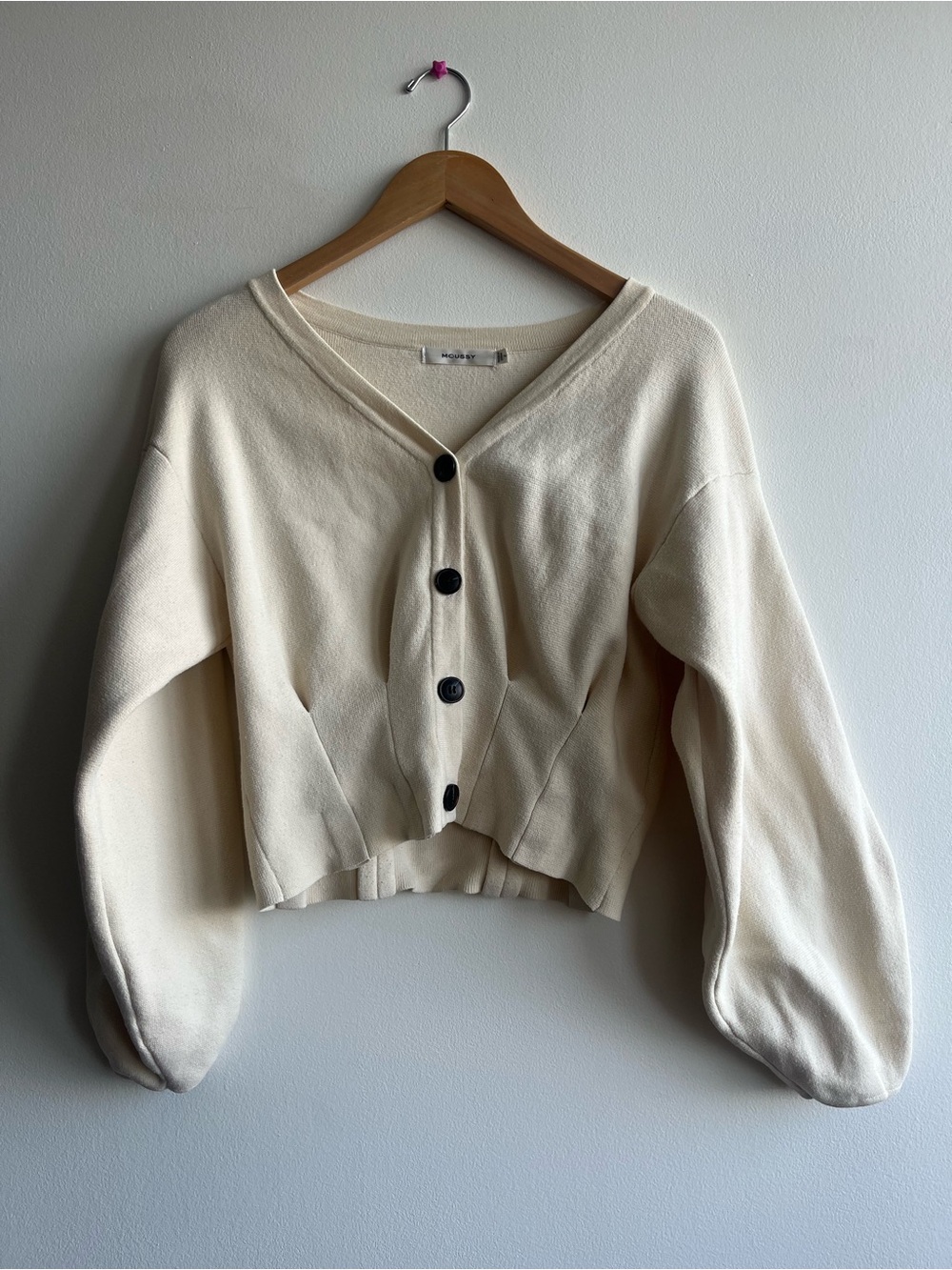 Moussy Cardigan Ivory Balloon Sleeve Cardigan Soft Girl Designer Free Size S-L